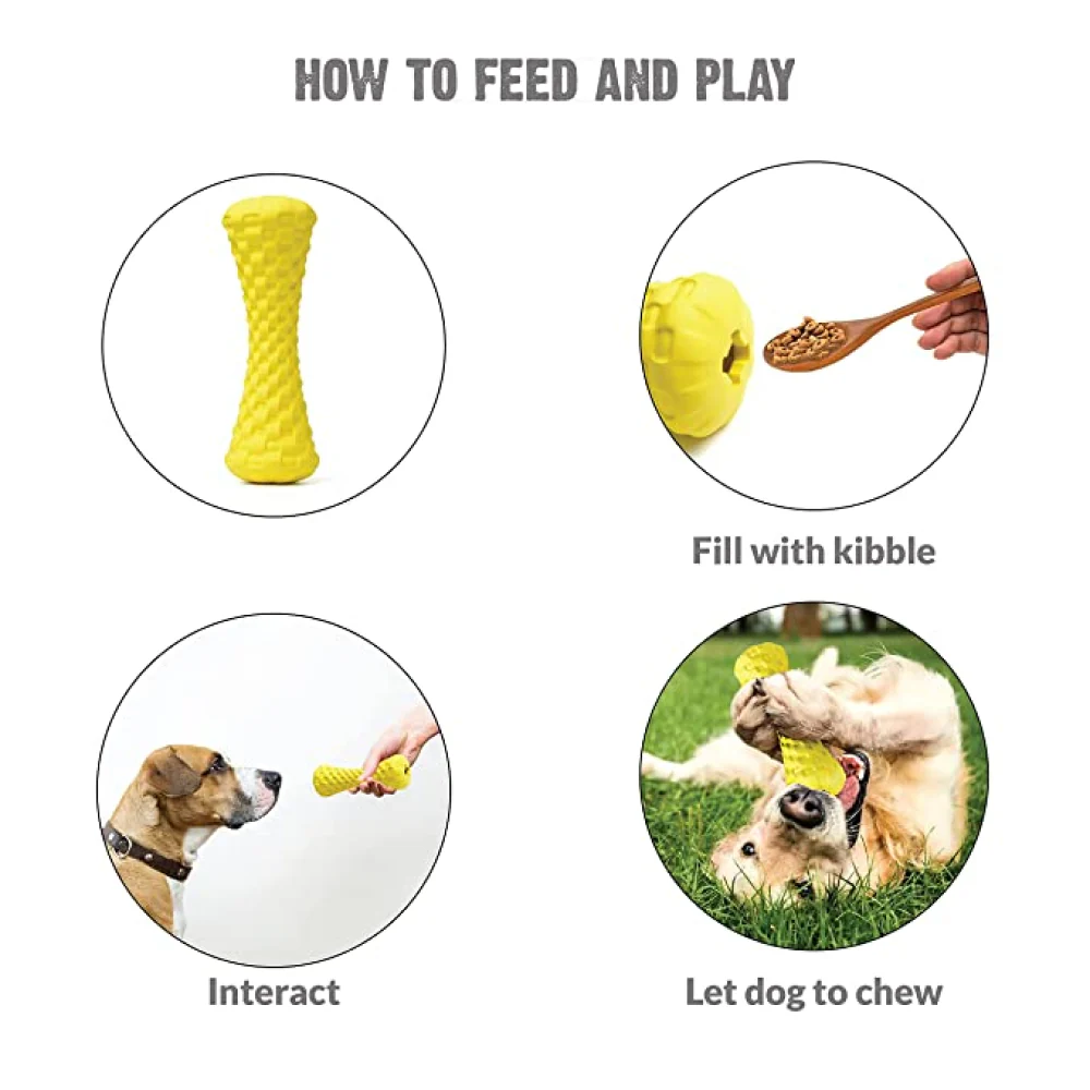 Goofy Tails Dumbbell Treat Dispensing Interactive Toys for Dogs | For Medium Chewers (Yellow) - Image 7