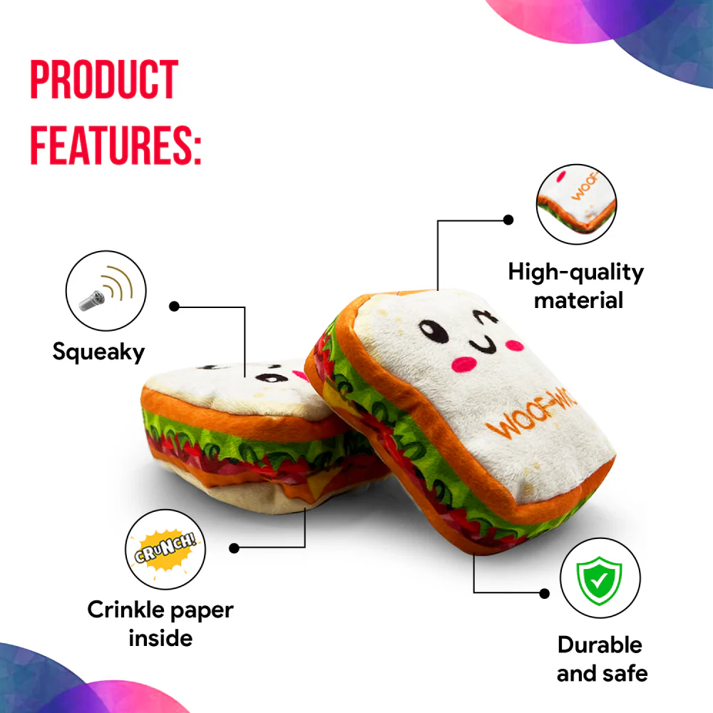 Goofy Tails Food Buddies Sandwich Plush Toy for Dogs - Image 3