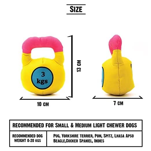 Goofy Tails Gym Series Kettlebell Plush Toy for Dogs | For Soft Chewers (Yellow) - Image 3