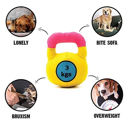 Goofy Tails Gym Series Kettlebell Plush Toy for Dogs | For Soft Chewers (Yellow) - Image 4
