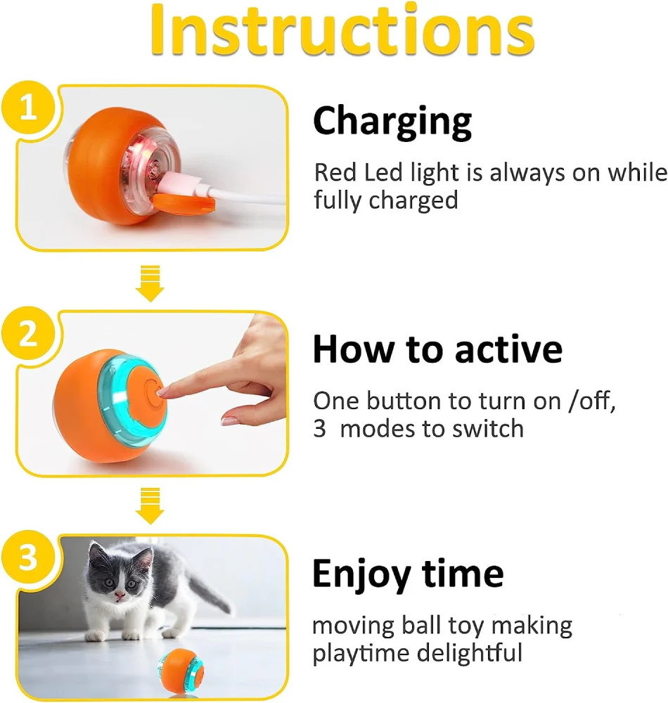 Goofy Tails Smart Interactive Ball Toy for Cats (Orange) - Image 3