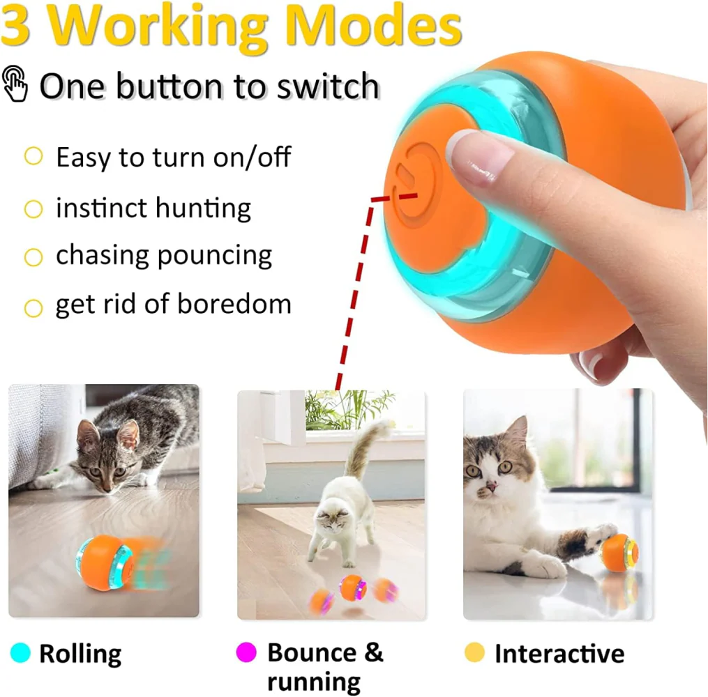 Goofy Tails Smart Interactive Ball Toy for Cats (Orange) - Image 6