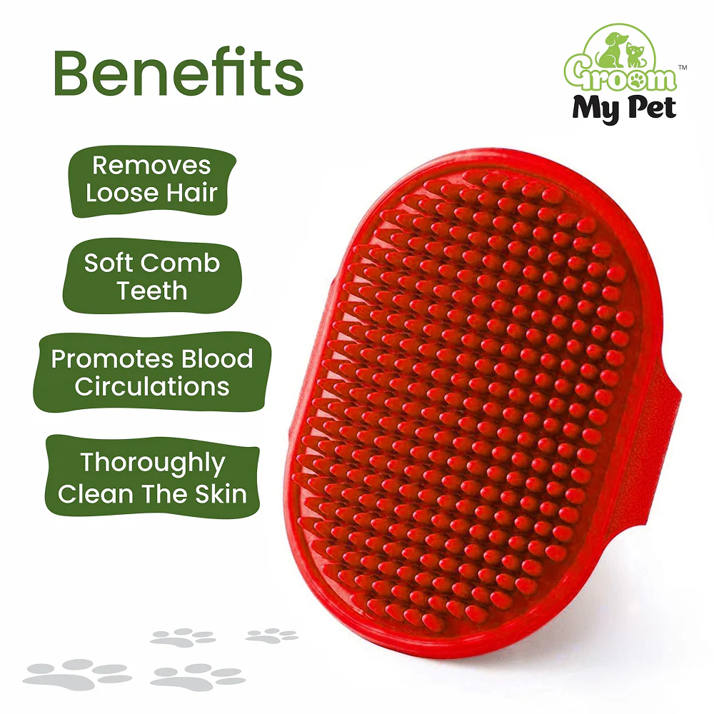 Groom My Pet Bathing & Grooming Hand Brush for Dogs and Cats (Red) - Image 4