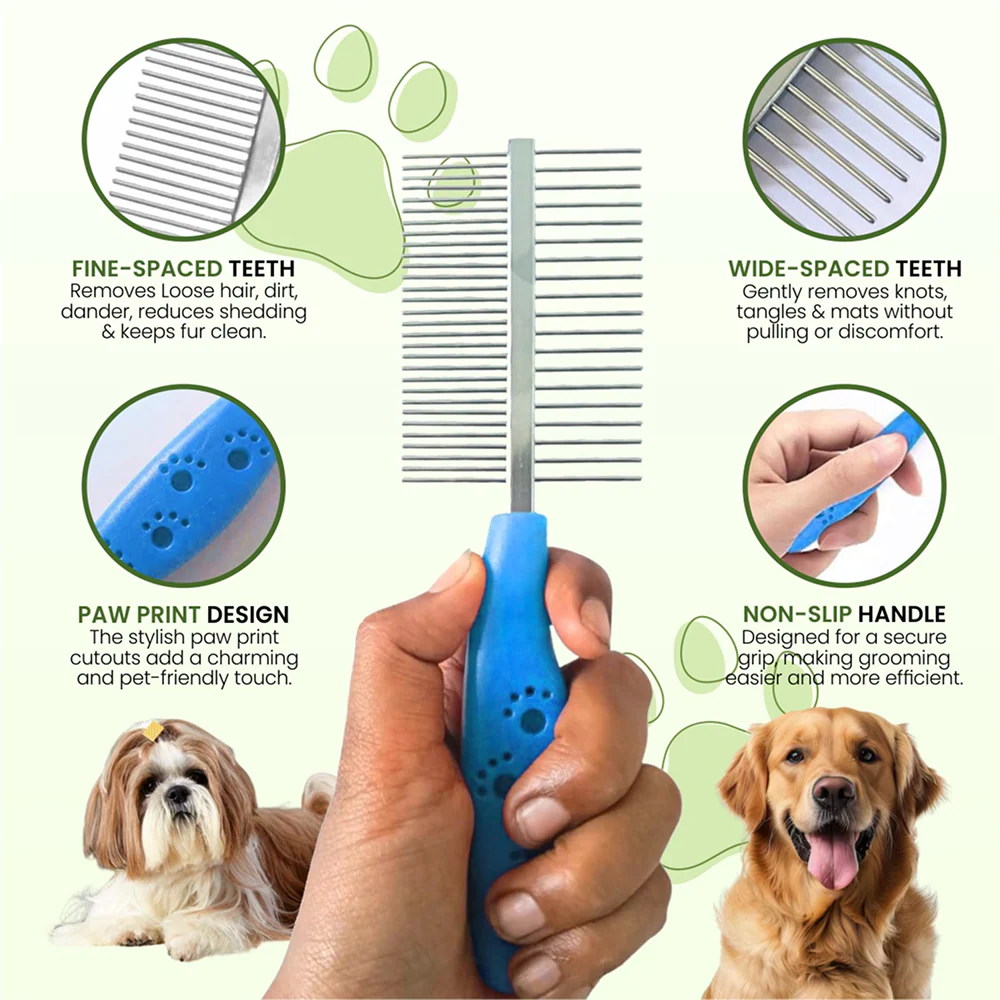 Groom My Pet Double Side Steel Comb for Dogs and Cats (Blue) - Image 3