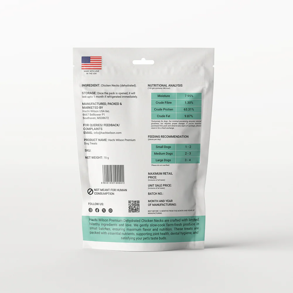 Hachi Wilson Premium Dehydrated Chicken Neck Jerky Dog Treat - Image 9