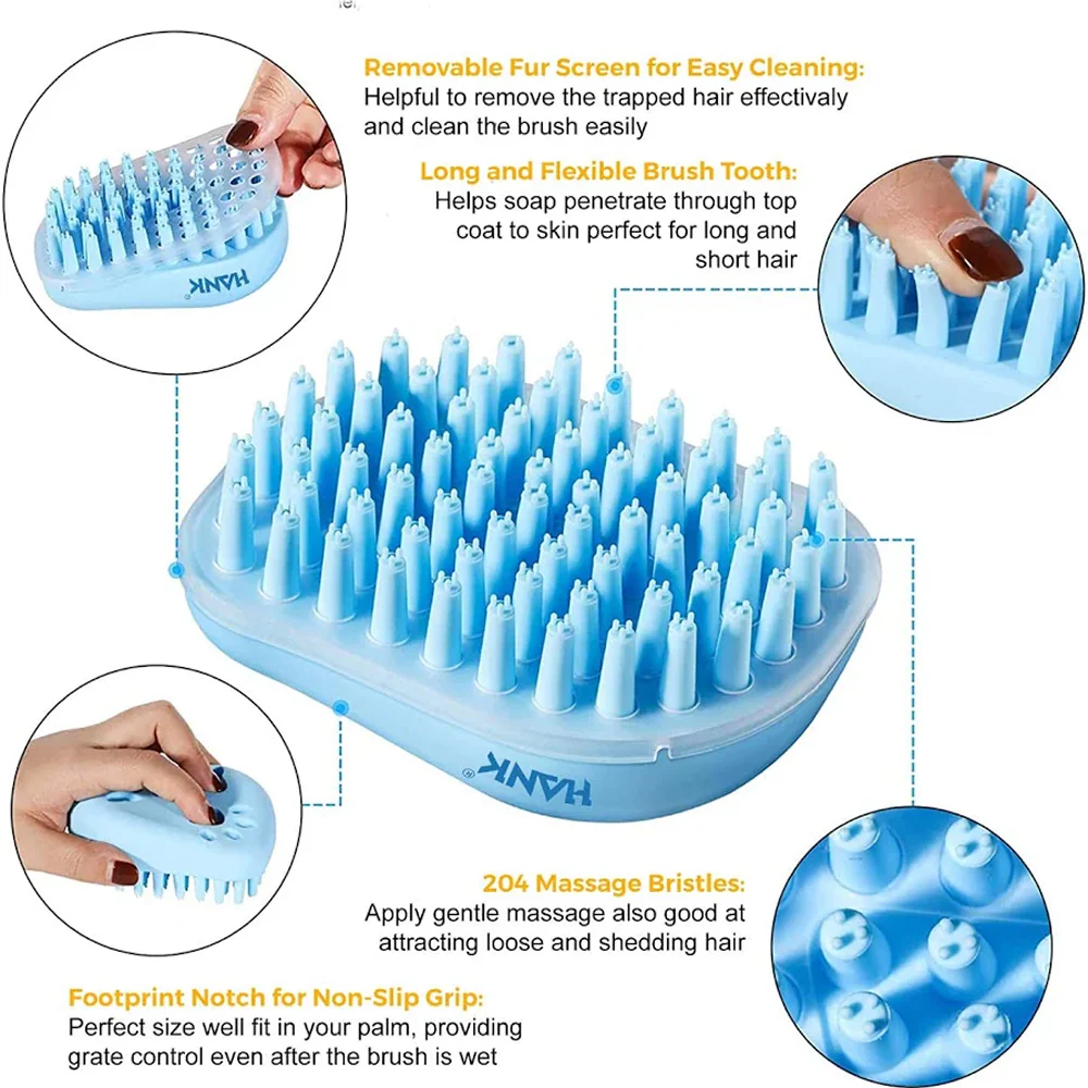 Hank 3 in 1 Bath Brush for Pets (Blue) - Image 4
