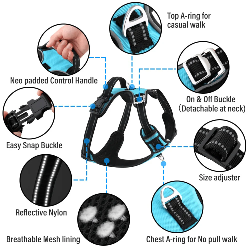 Hank 3M Reflective Harness for Puller Dogs (Cyan Blue) - Image 4
