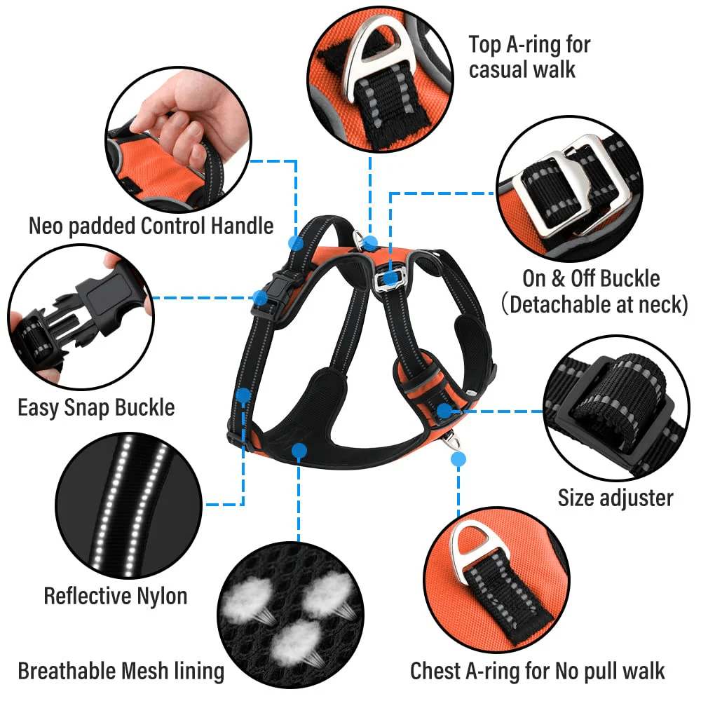 Hank 3M Reflective Harness for Puller Dogs (Neon Orange) - Image 4
