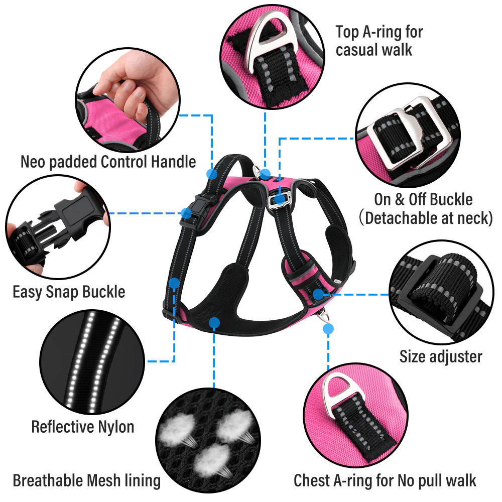 Hank 3M Reflective Harness for Puller Dogs (Pink) - Image 4
