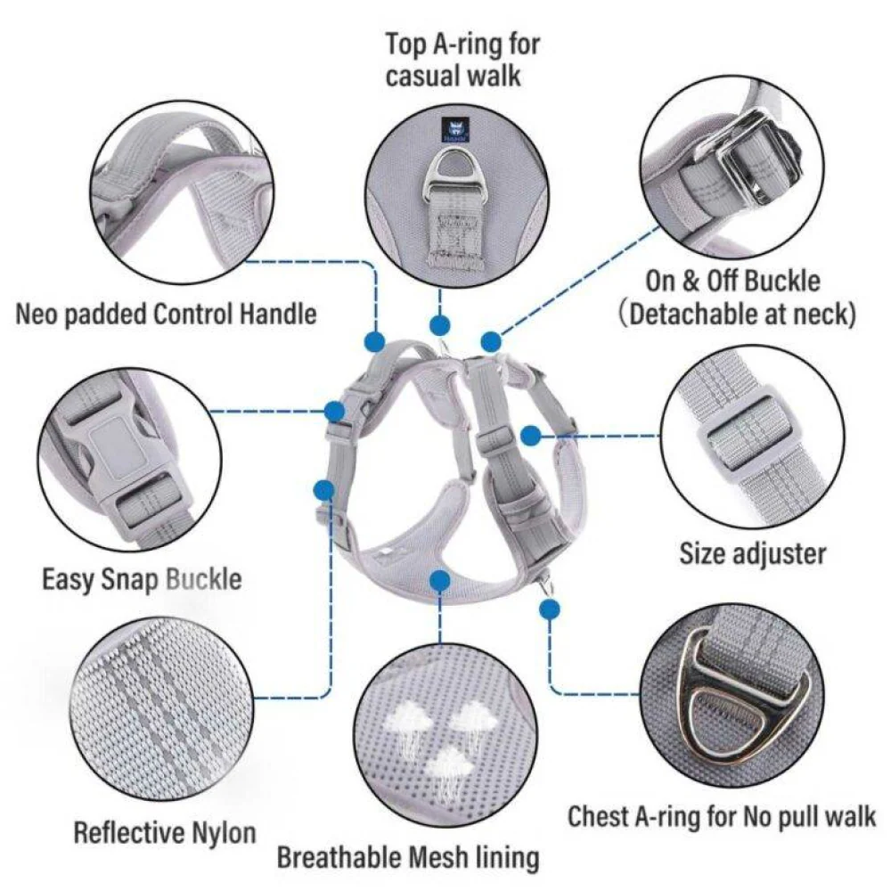 Hank 3M Reflective Harness for Puller Dogs (Grey) - Image 3