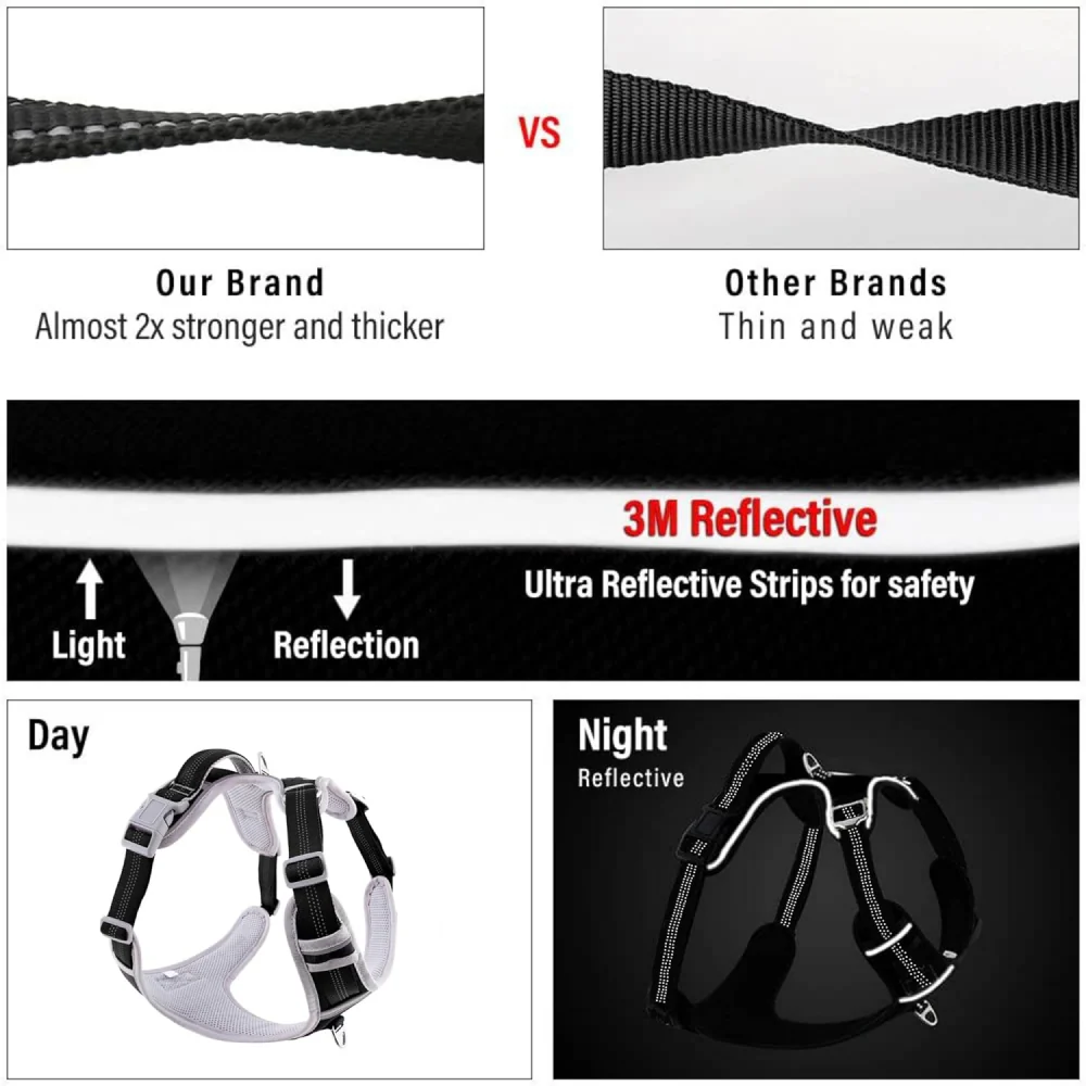 Hank 3M Reflective Harness for Puller Dogs (Grey/Black) - Image 4