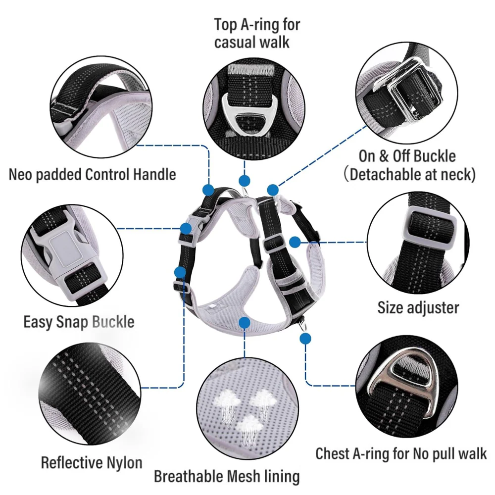 Hank 3M Reflective Harness for Puller Dogs (Grey/Black) - Image 7