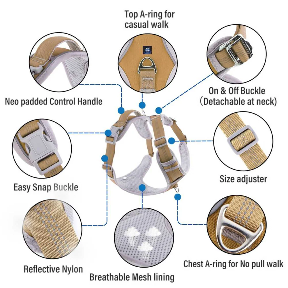 Hank 3M Reflective Harness for Puller Dogs (Grey/Kaki) - Image 4