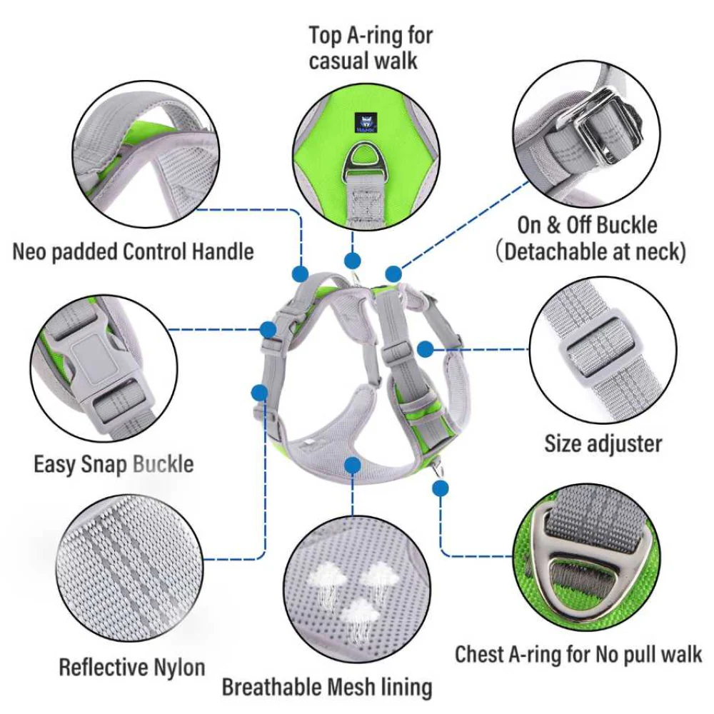 Hank 3M Reflective Harness for Puller Dogs (Grey/Neon Green) - Image 3
