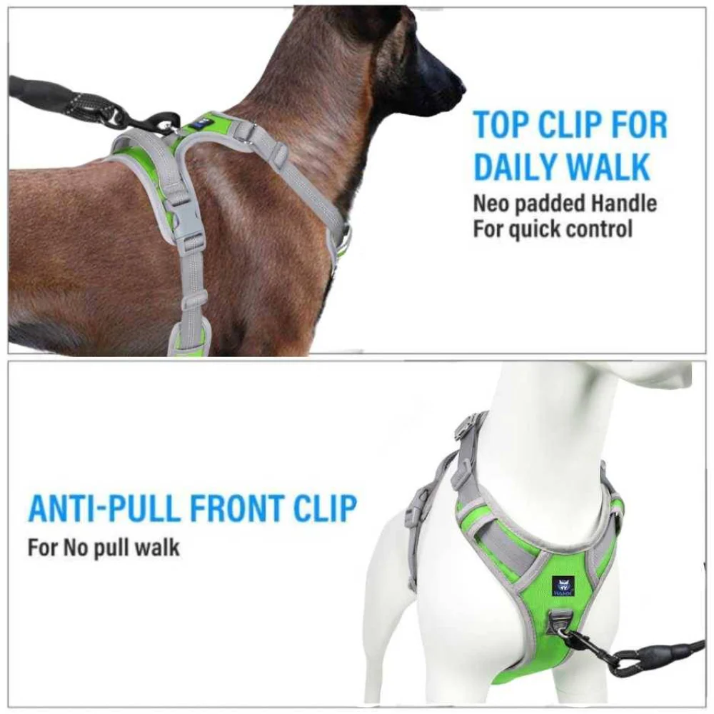 Hank 3M Reflective Harness for Puller Dogs (Grey/Neon Green) - Image 4