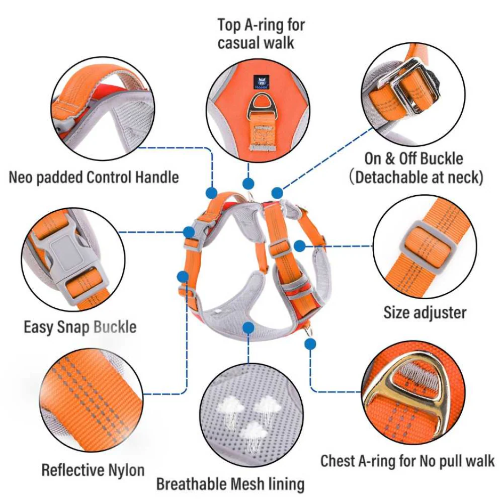 Hank 3M Reflective Harness for Puller Dogs (Grey/Orange) - Image 3