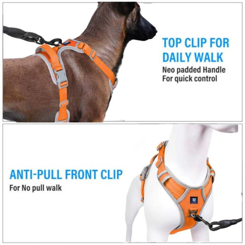 Hank 3M Reflective Harness for Puller Dogs (Grey/Orange) - Image 4
