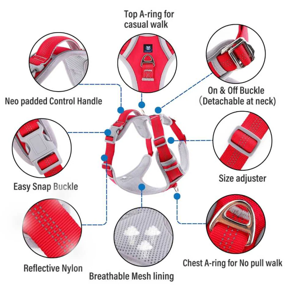 Hank 3M Reflective Harness for Puller Dogs (Grey/Red) - Image 6