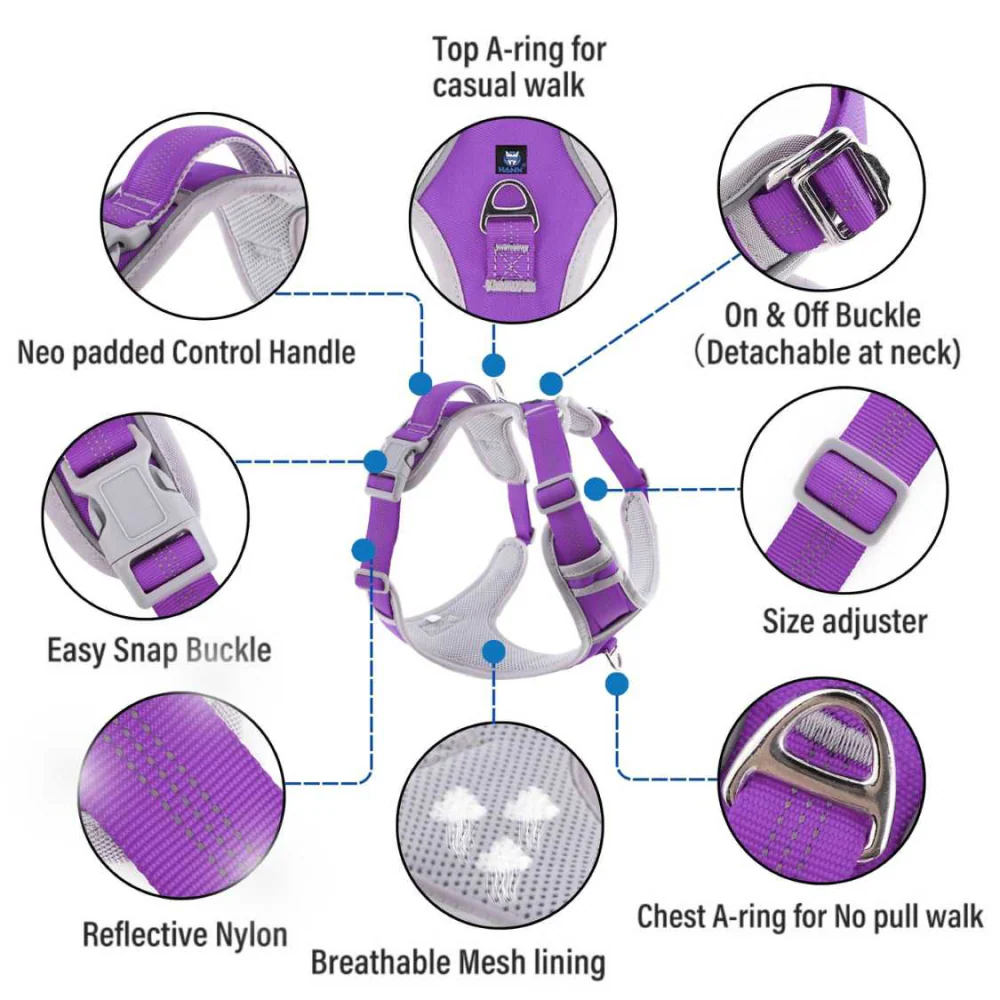 Hank 3M Reflective Harness for Puller Dogs (Grey/Violet) - Image 3