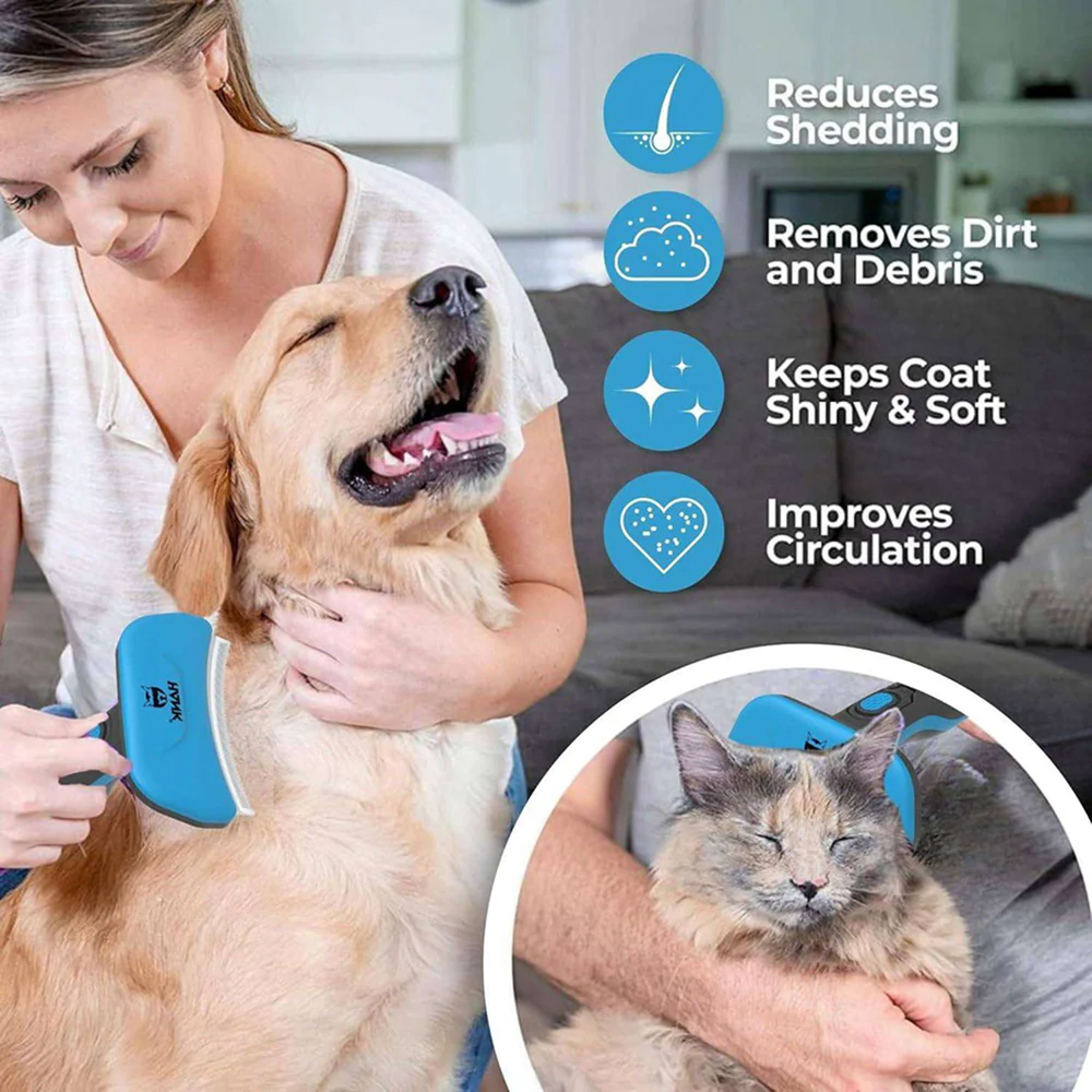 Hank Curved Shape Self Cleaning Deshedder Brush shedding for Dogs (Blue) - Image 2