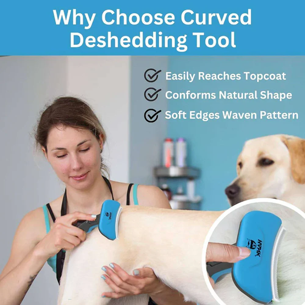 Hank Curved Shape Self Cleaning Deshedder Brush shedding for Dogs (Blue) - Image 3
