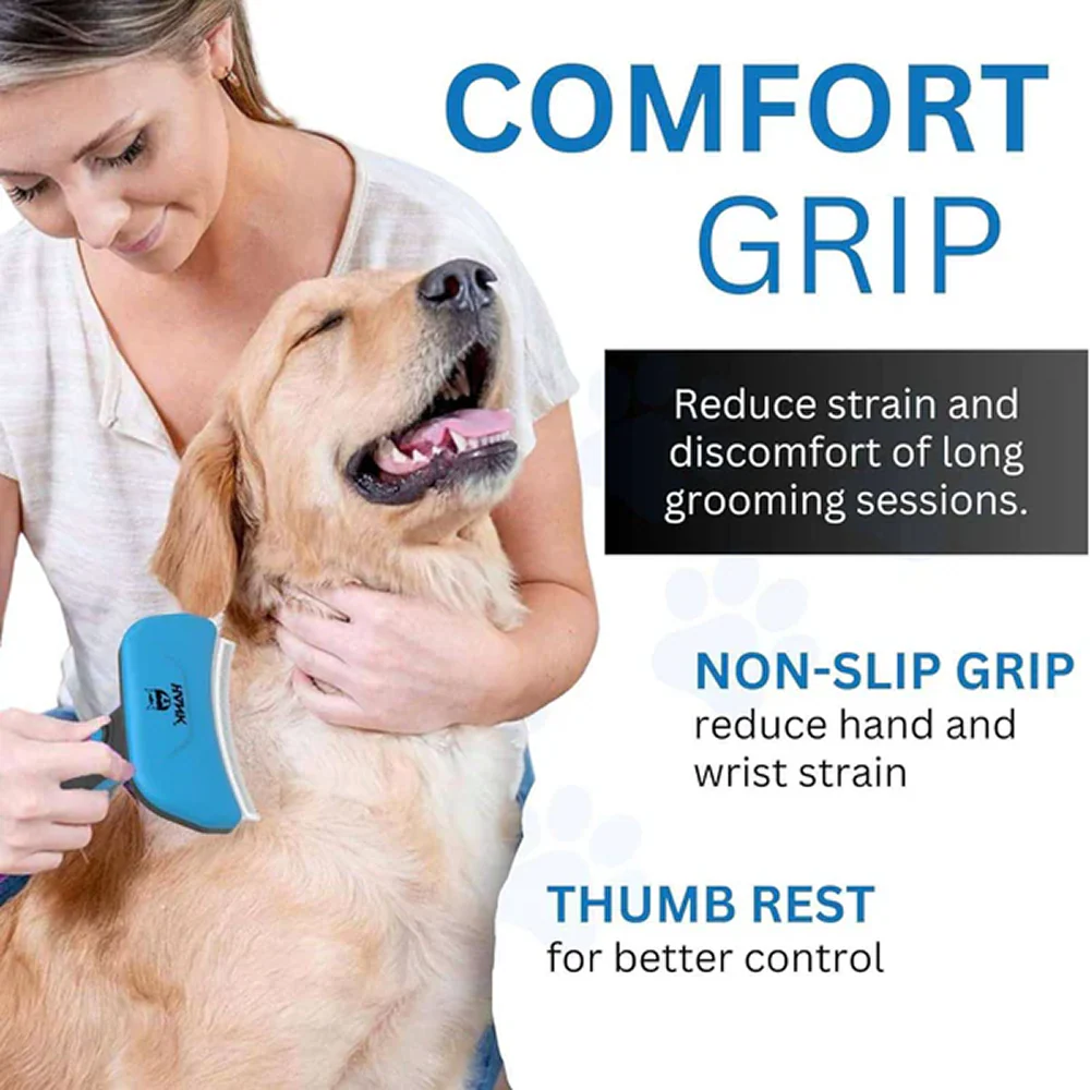 Hank Curved Shape Self Cleaning Deshedder Brush shedding for Dogs (Blue) - Image 4