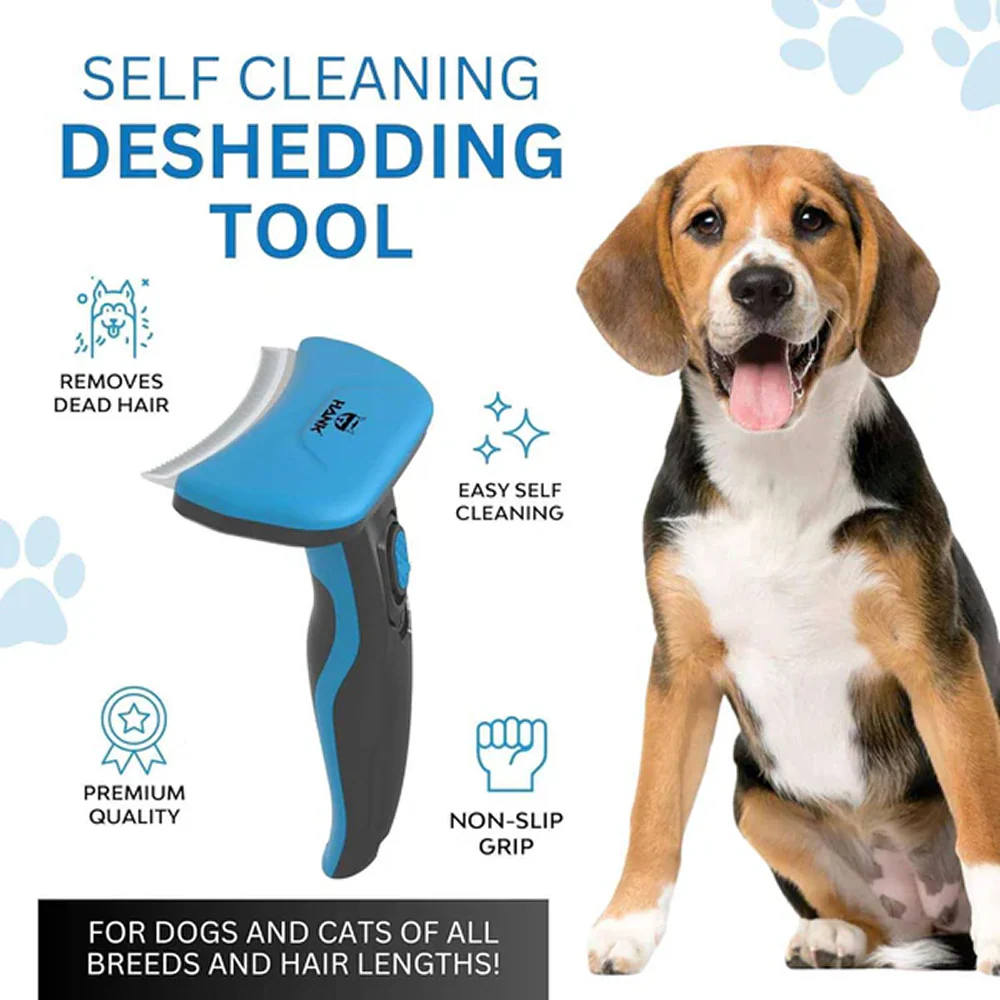 Hank Curved Shape Self Cleaning Deshedder Brush shedding for Dogs (Blue) - Image 6