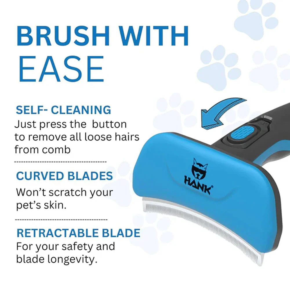 Hank Curved Shape Self Cleaning Deshedder Brush shedding for Dogs (Blue) - Image 8