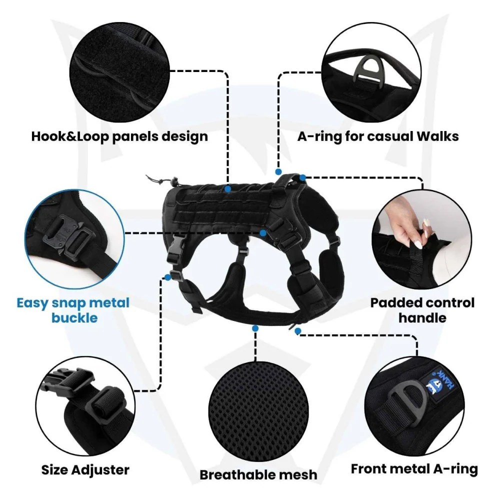 Hank No Pull Strong Front Metal Buckle Harness for Dogs (Military Black) - Image 3