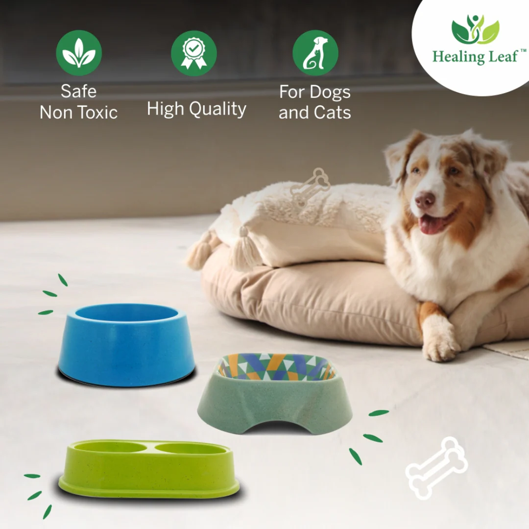 Healing Leaf Eco Friendly Bamboo Bowl for Dogs and Cats (Dark Blue) - Image 2