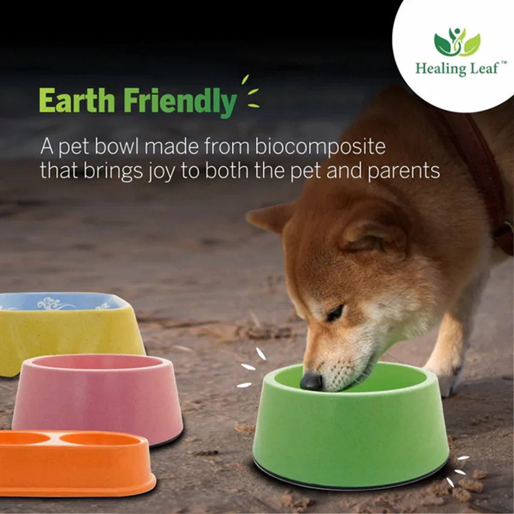Healing Leaf Eco Friendly Bamboo Bowl for Dogs and Cats (Yellow) - Image 3