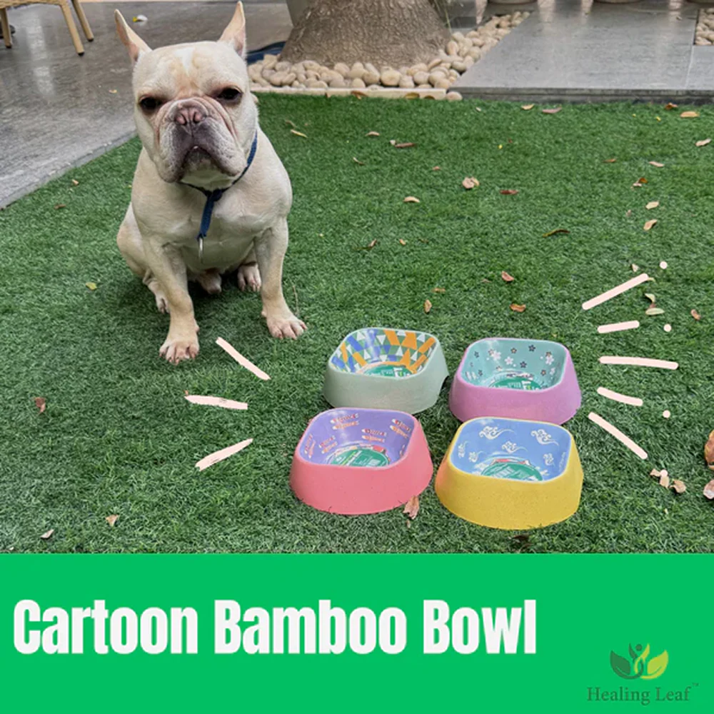 Healing Leaf Eco Friendly Bamboo Bowl for Dogs and Cats (Yellow) - Image 8