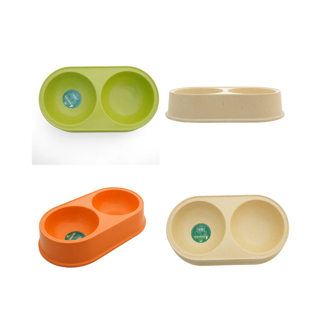 Healing Leaf Eco Friendly Dual Bamboo Bowl for Dogs and Cats (Beige) - Image 2