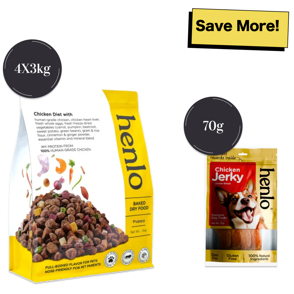Henlo Chicken & Vegetable Baked Dry Food and Chicken Jerky treats for Dogs Combo - Image 14
