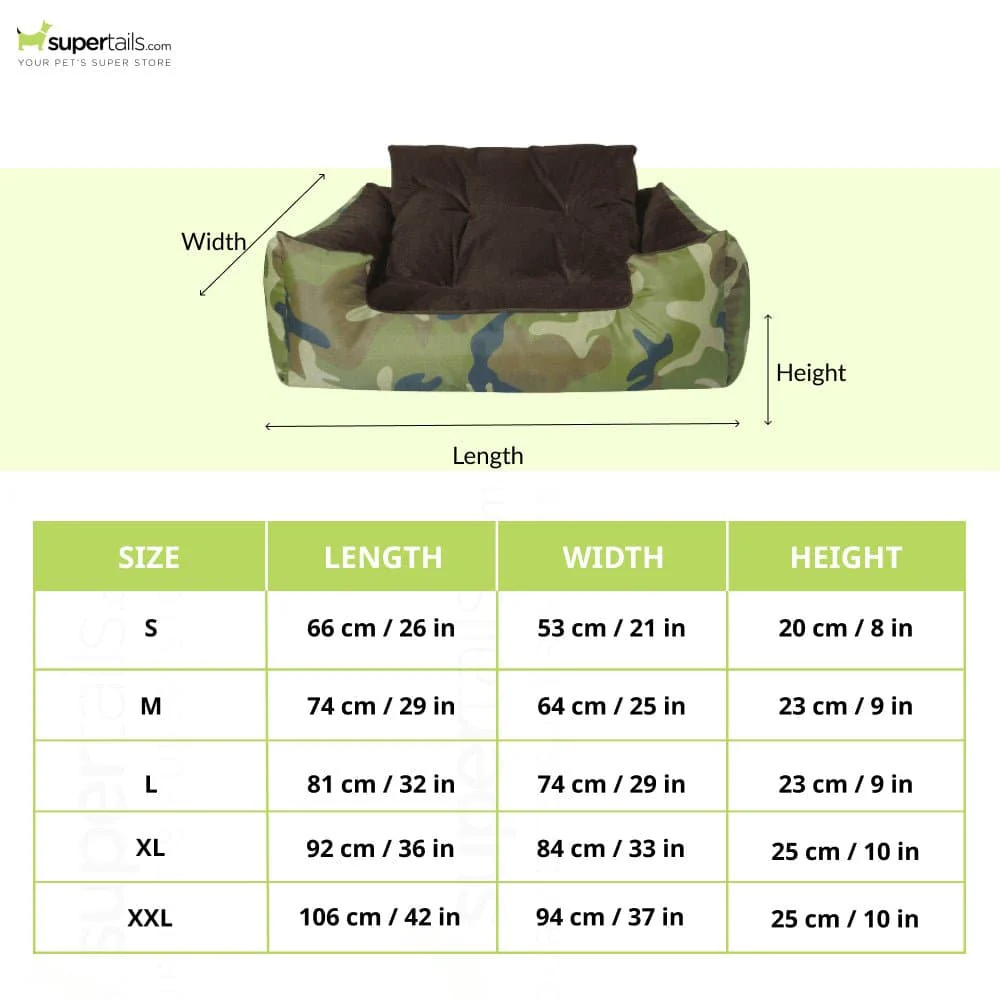 Hiputee Polyester Canvas Velvet Fabric Rectangular Bed for Dogs and Cats (Armyprint) - Image 2