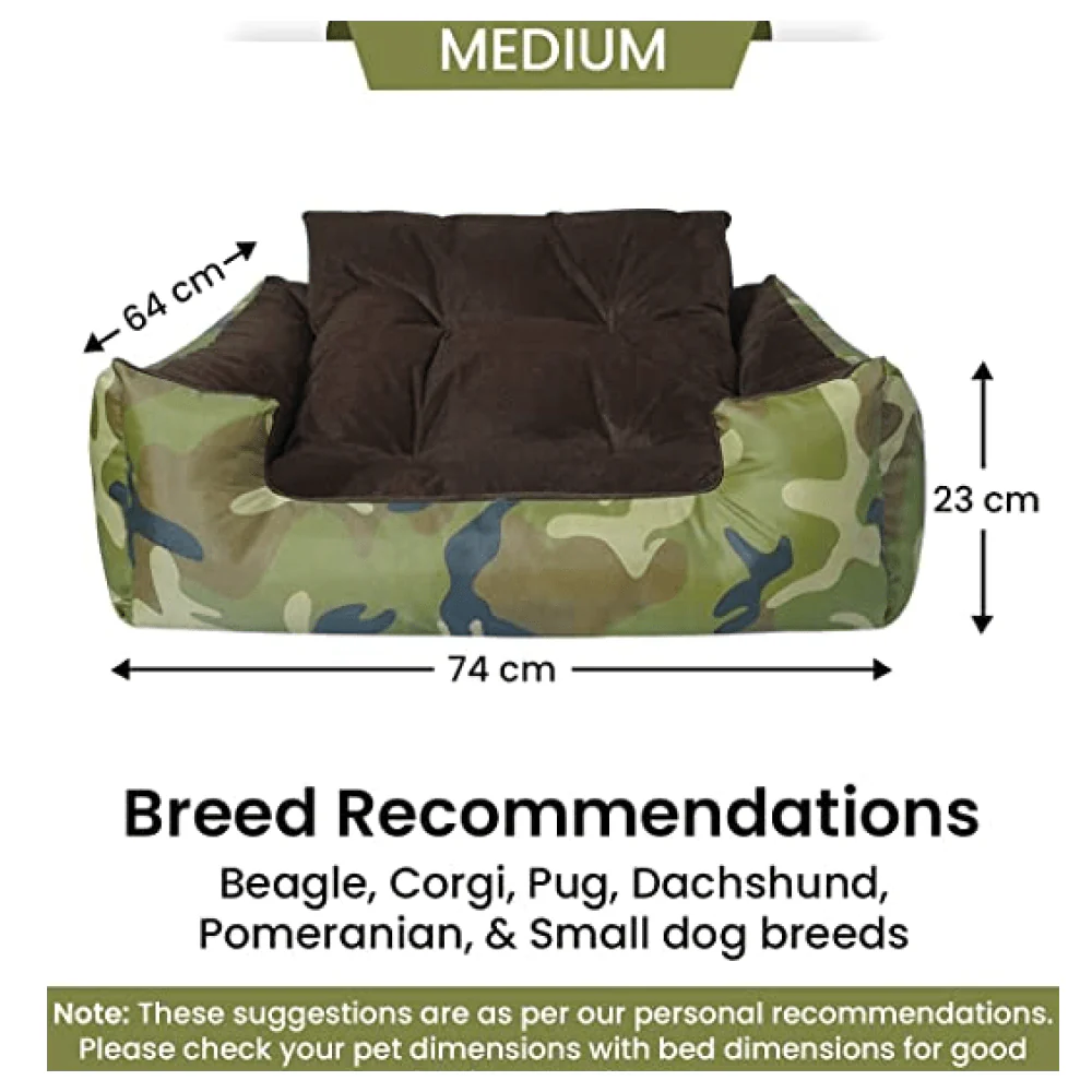 Hiputee Polyester Canvas Velvet Fabric Rectangular Bed for Dogs and Cats (Armyprint) - Image 3