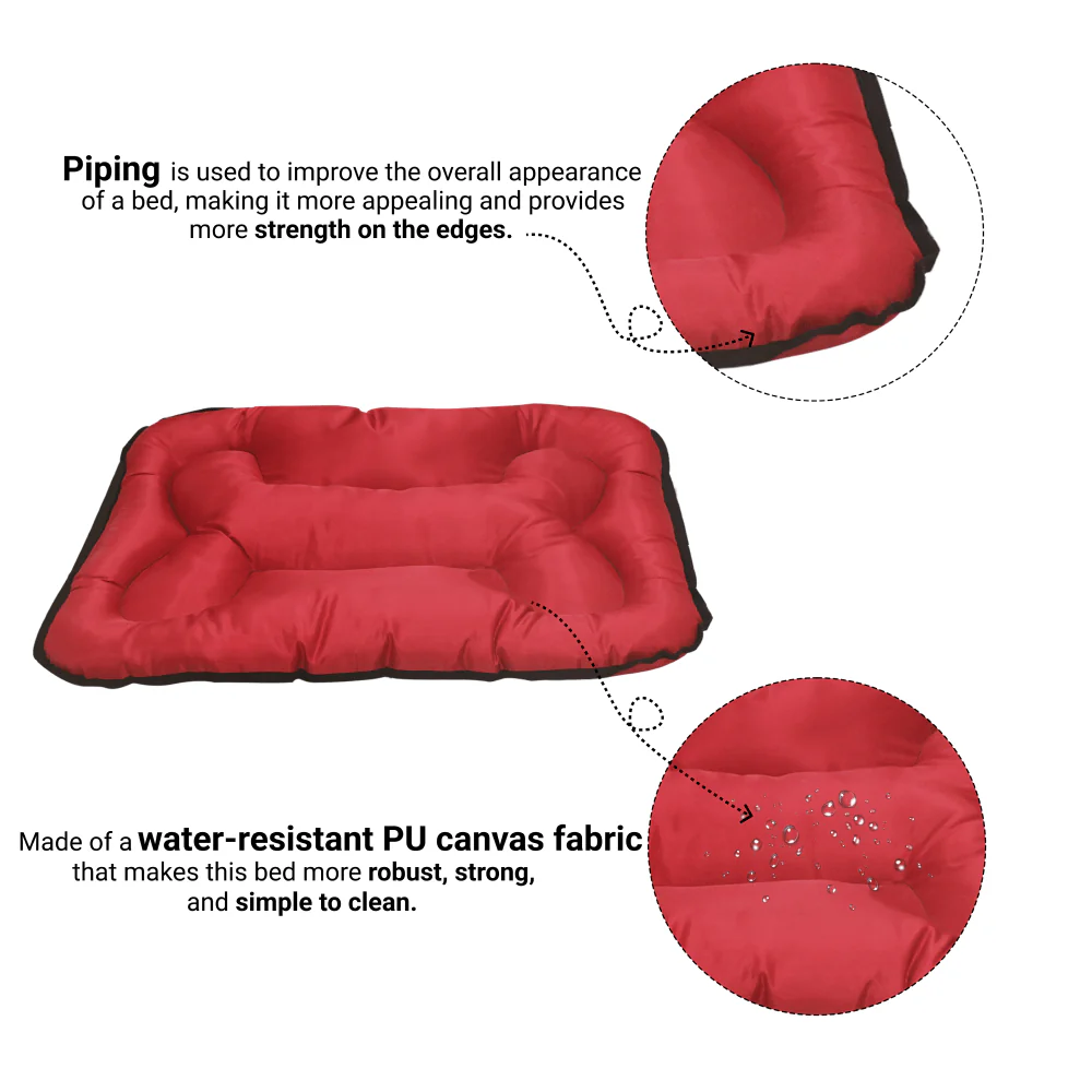 Hiputee Rectangular Shape Waterproof Polyester Fabric Bone Shaped Cushion Bed for Dogs and Cats (Red) - Image 4