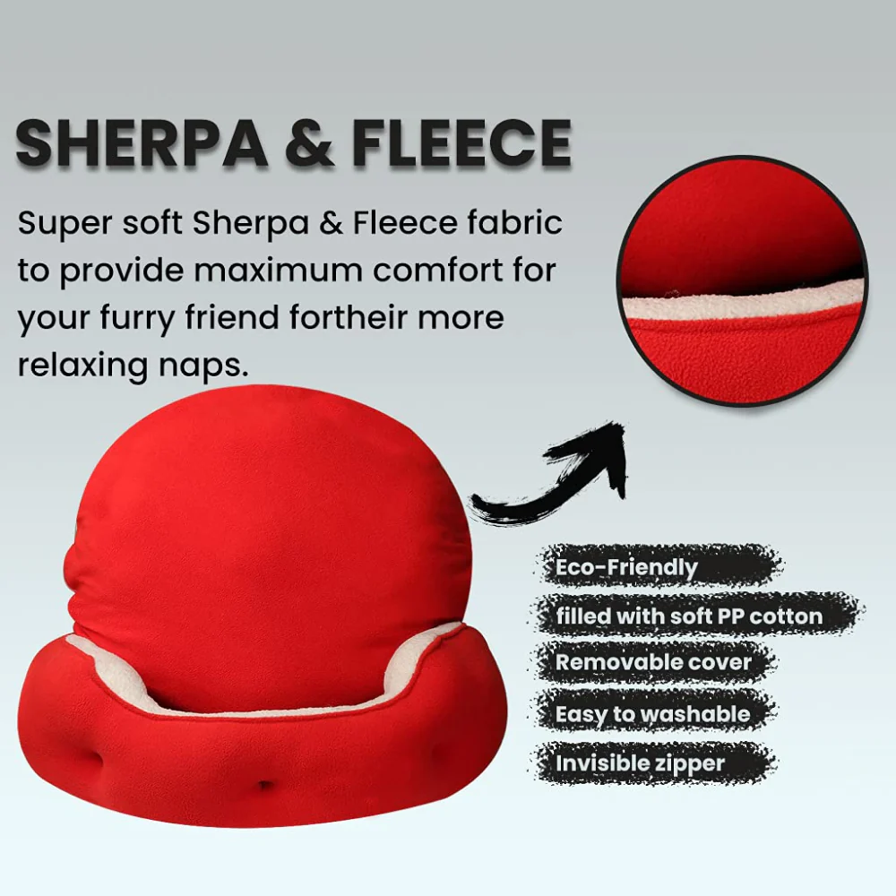 Hiputee Soft Dual Fabric Reversible Washable Bed with Cover for Dogs and Cats(White Sherpa Red Fleece) - Image 6