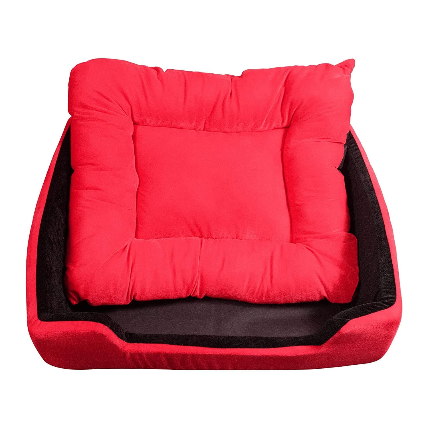 Hiputee Super Soft Dual Rectangle Velvet Bed for Dogs and Cats (Red Black) - Image 10