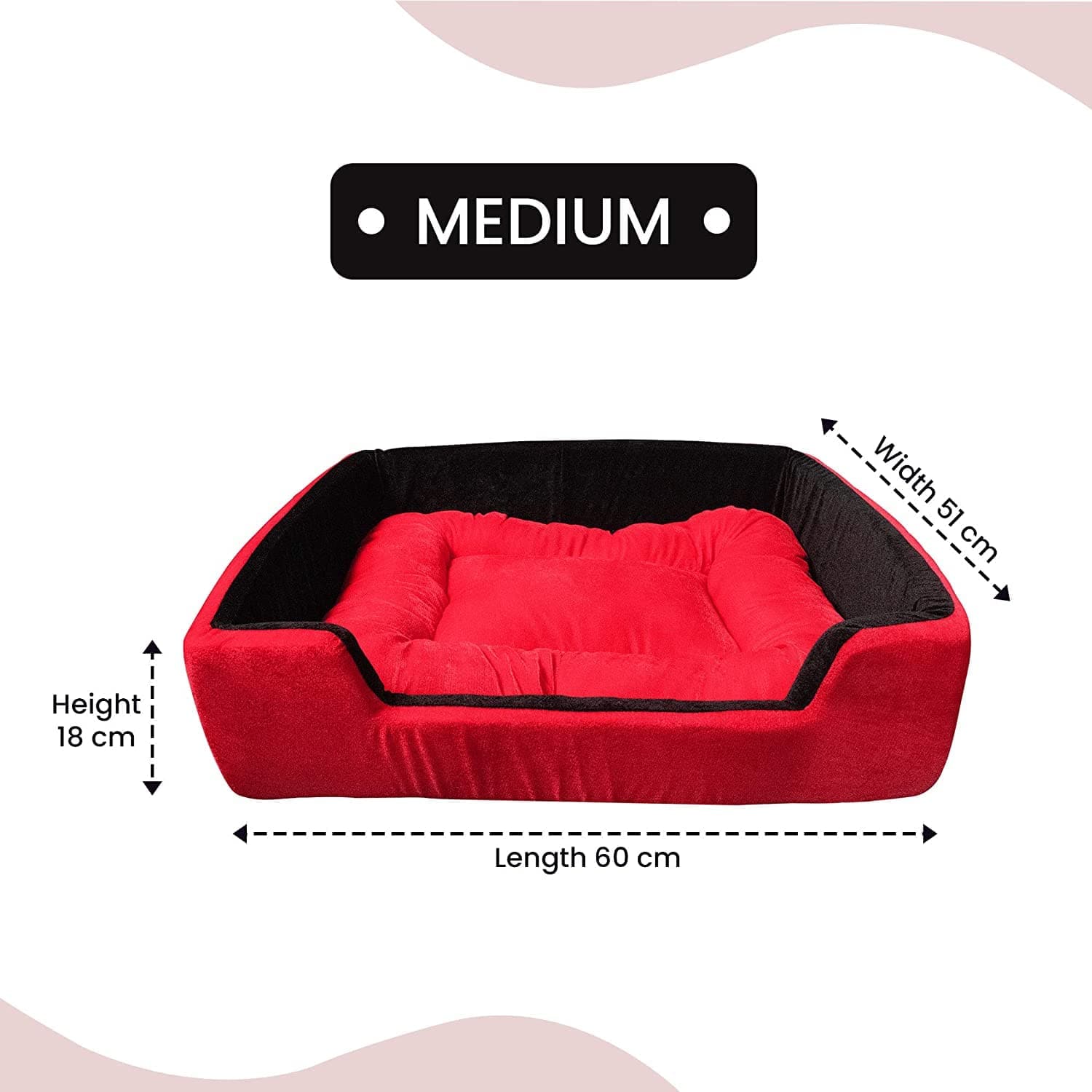 Hiputee Super Soft Dual Rectangle Velvet Bed for Dogs and Cats (Red Black) - Image 3