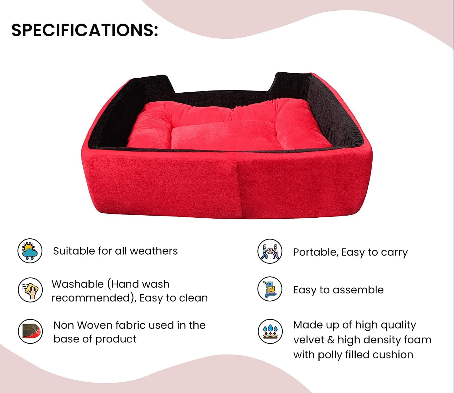 Hiputee Super Soft Dual Rectangle Velvet Bed for Dogs and Cats (Red Black) - Image 6