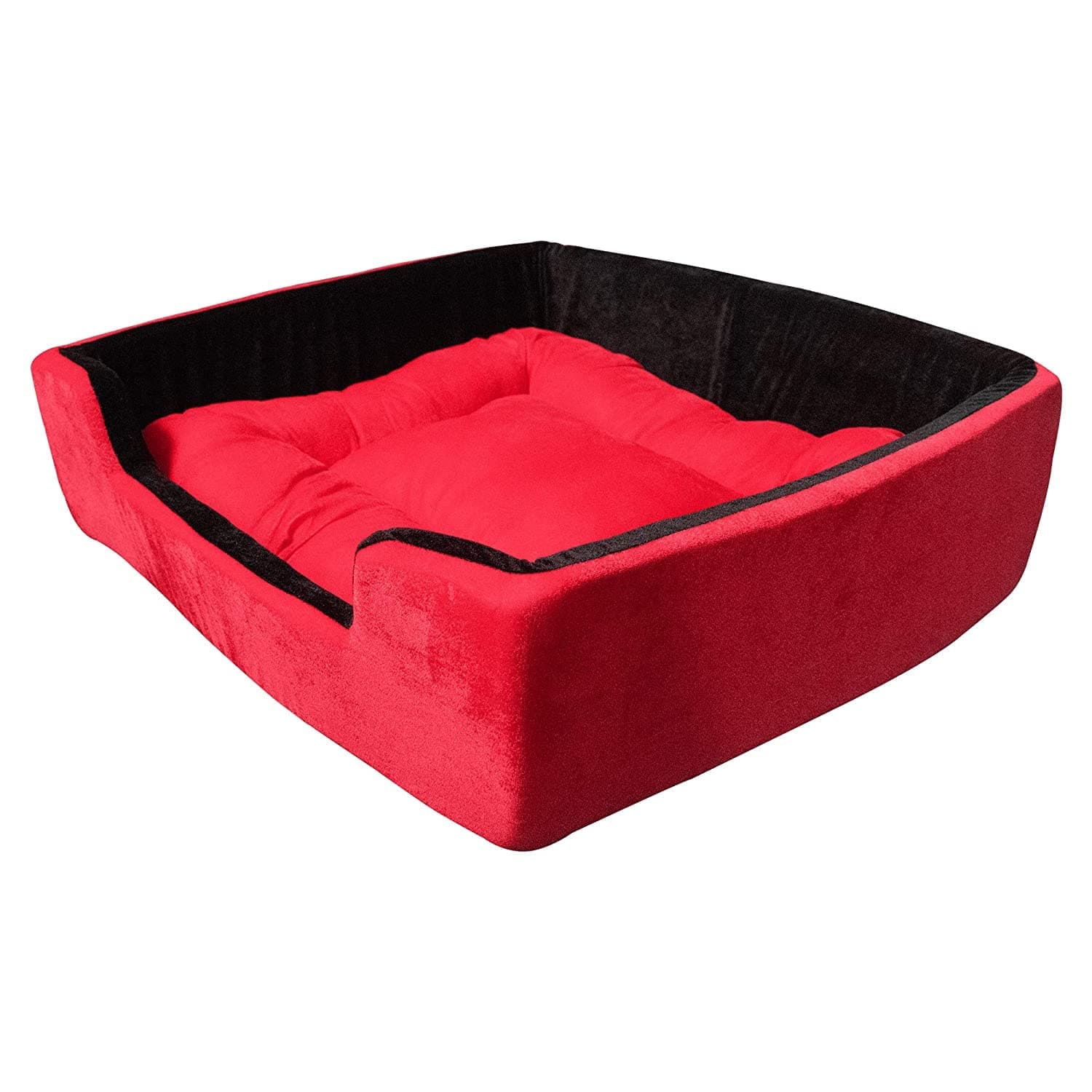 Hiputee Super Soft Dual Rectangle Velvet Bed for Dogs and Cats (Red Black) - Image 9