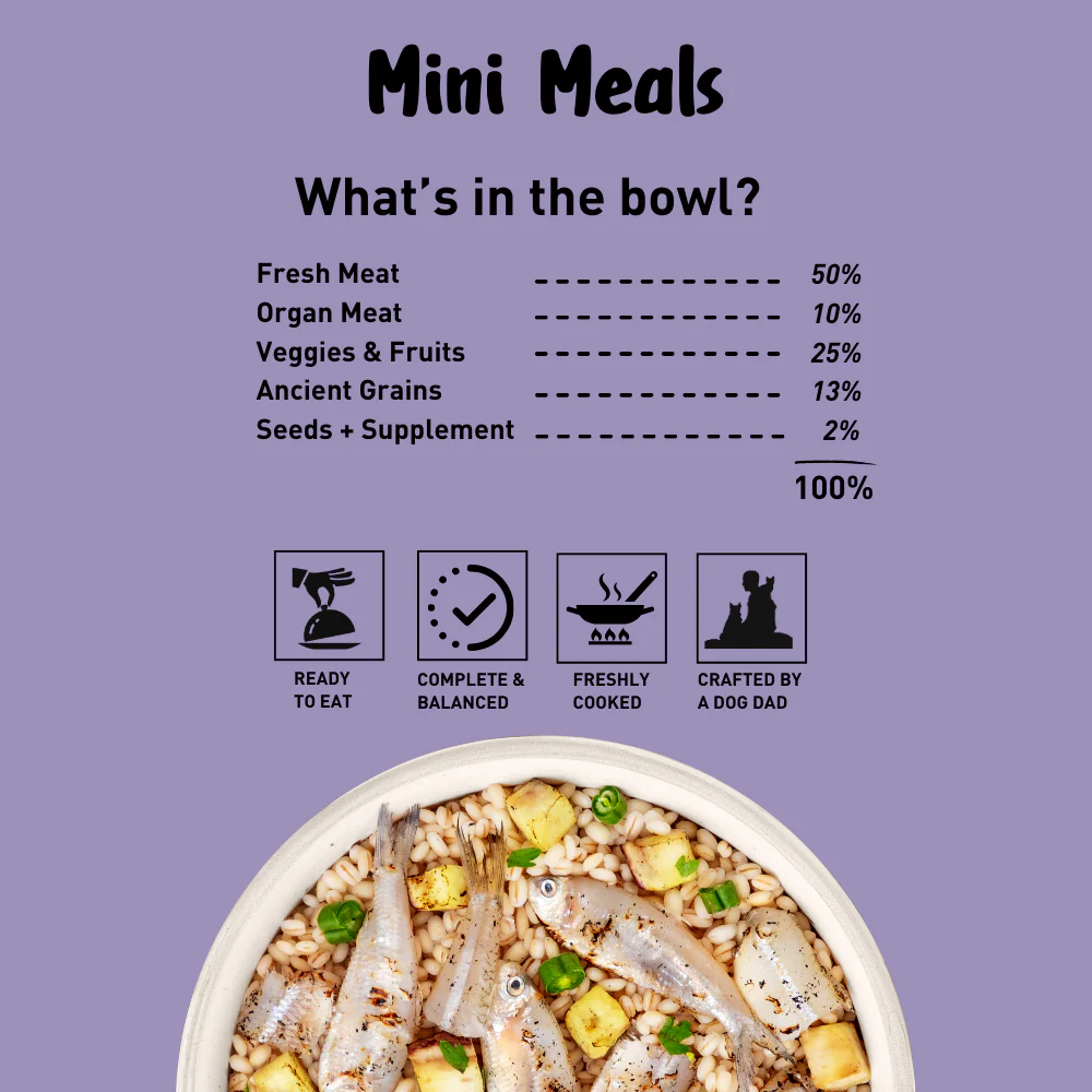 Homiee & Ginger Grain Free Mini Meals Surf & Turf, Fish Feista, Chicken & Barley Food for Dogs Combo - Image 18