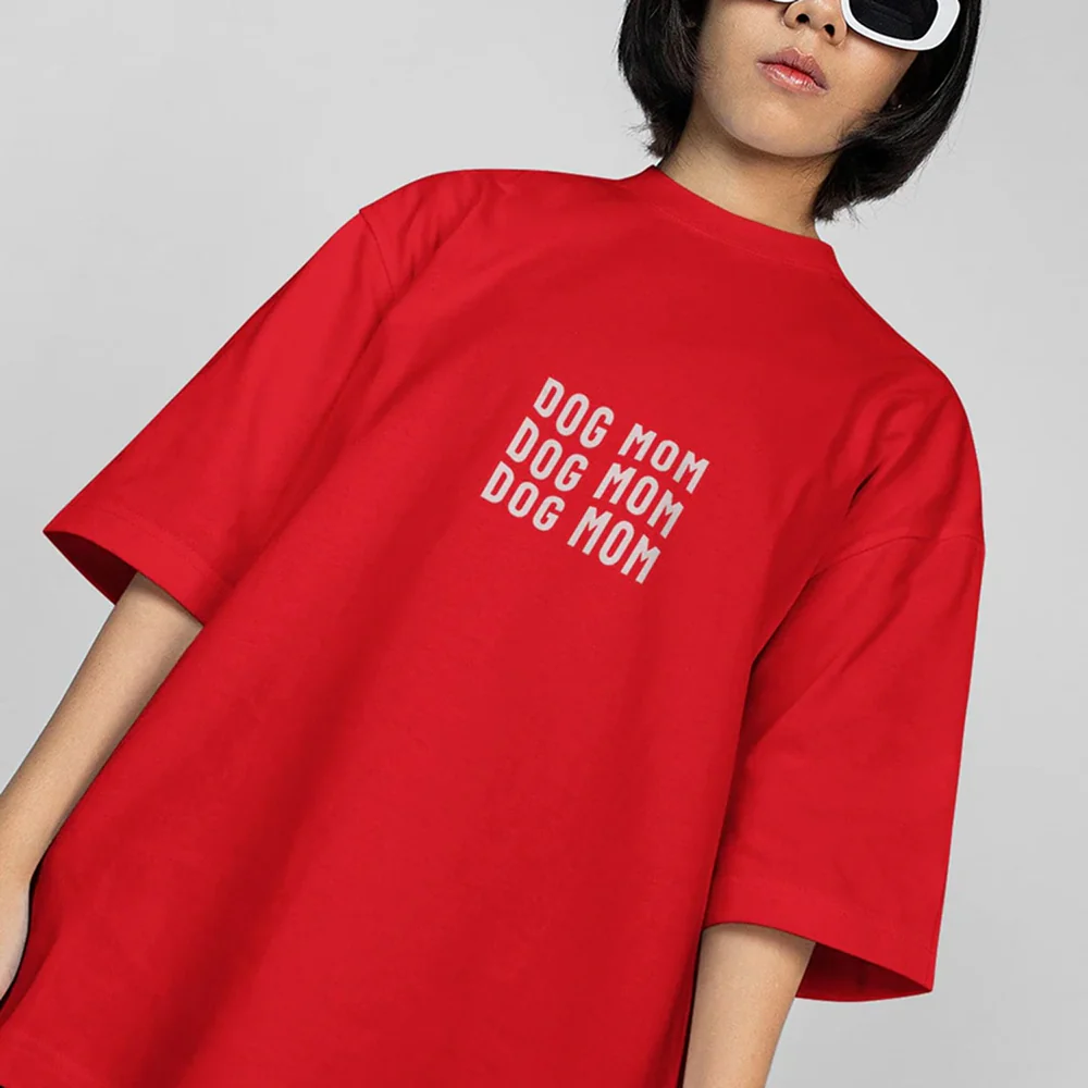Hoomans Dog Mom Everyday T Shirt for Women (Red) - Image 3