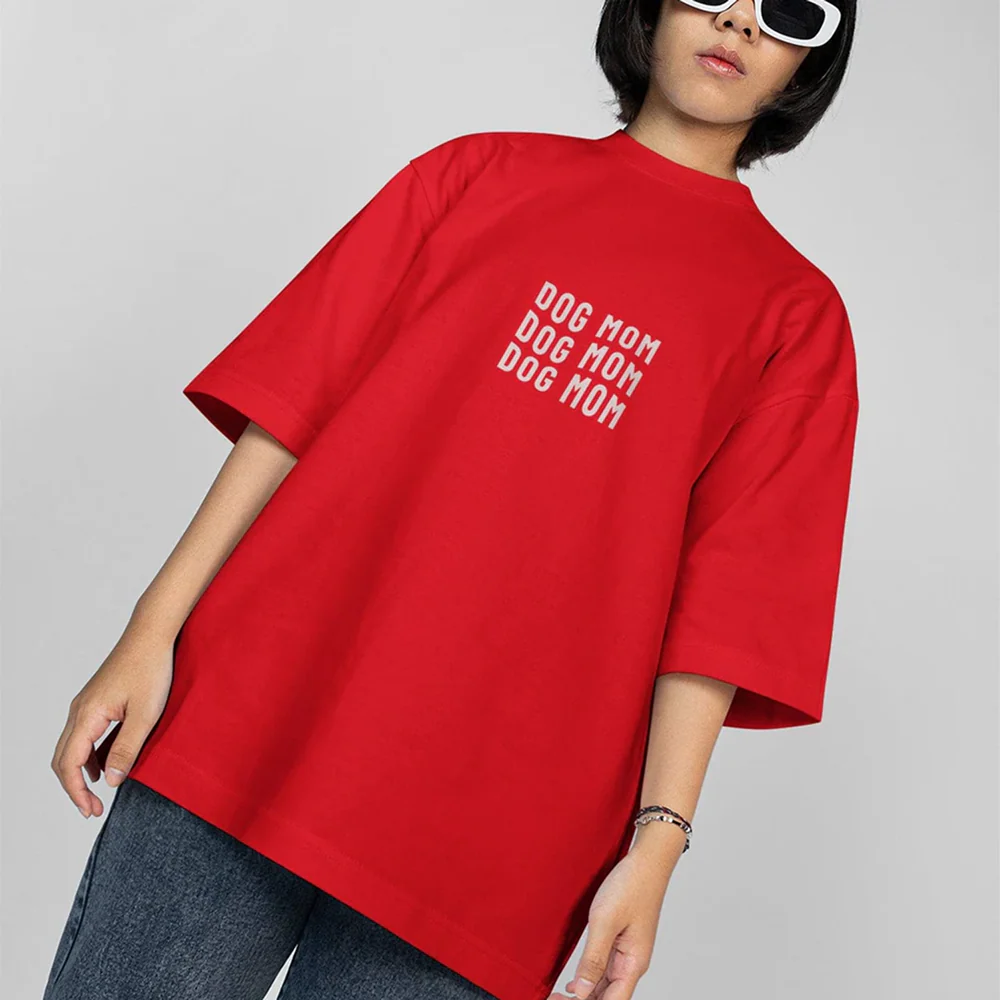 Hoomans Dog Mom Everyday T Shirt for Women (Red) - Image 5
