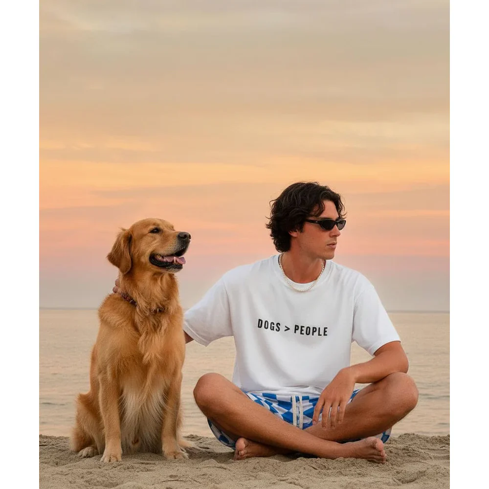 Hoomans Dogs > People Oversized T Shirt for Men and Women (White) - Image 5