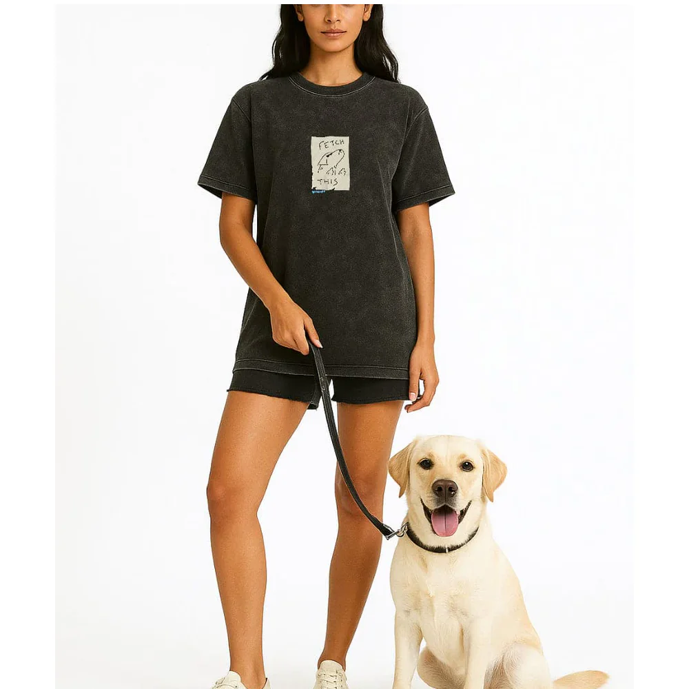 Hoomans Fetch This 2.0 Acid Wash Tshirt for Men and Women (Black) - Image 3
