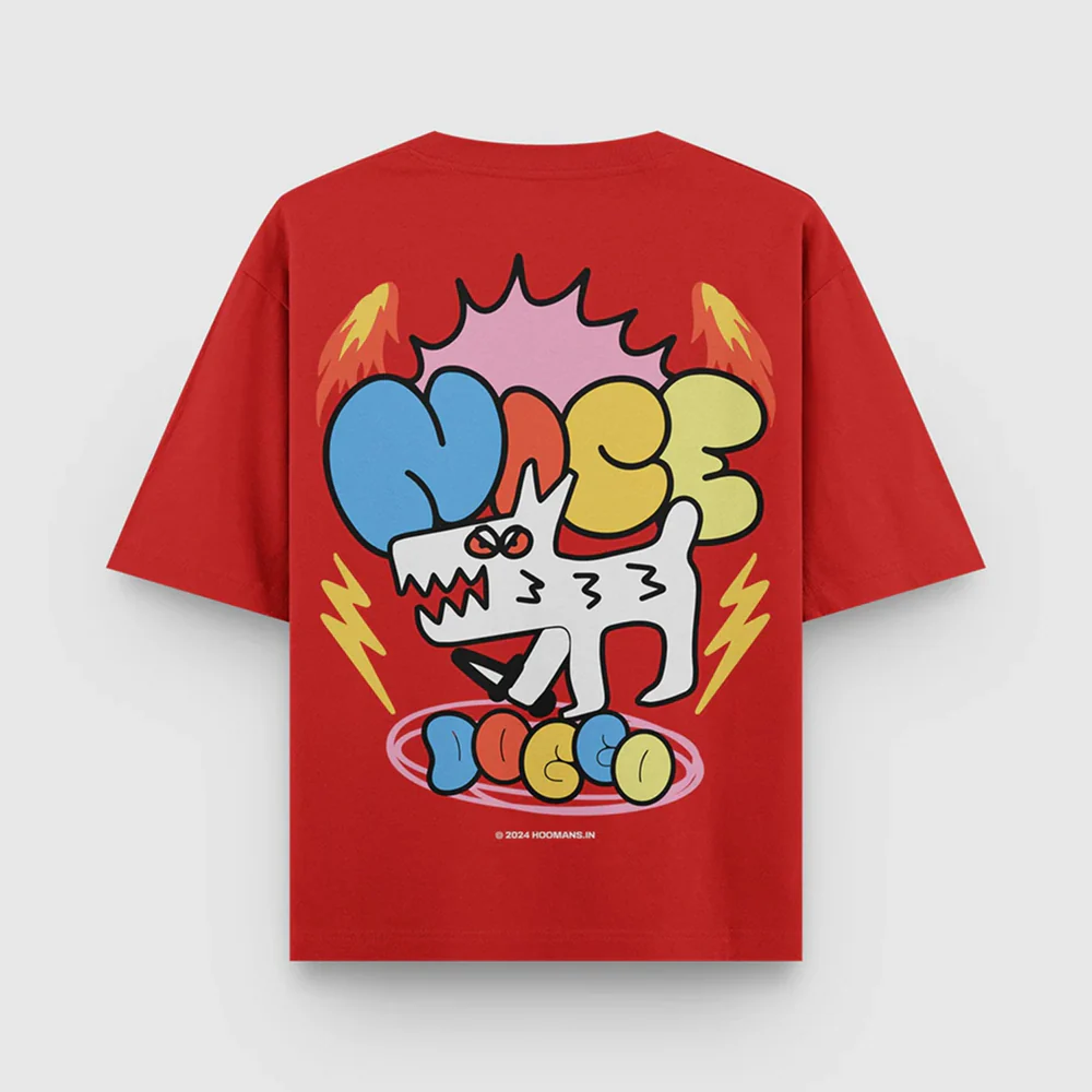 Hoomans Nice Doggo T Shirt for Men and Women (Red) - Image 3