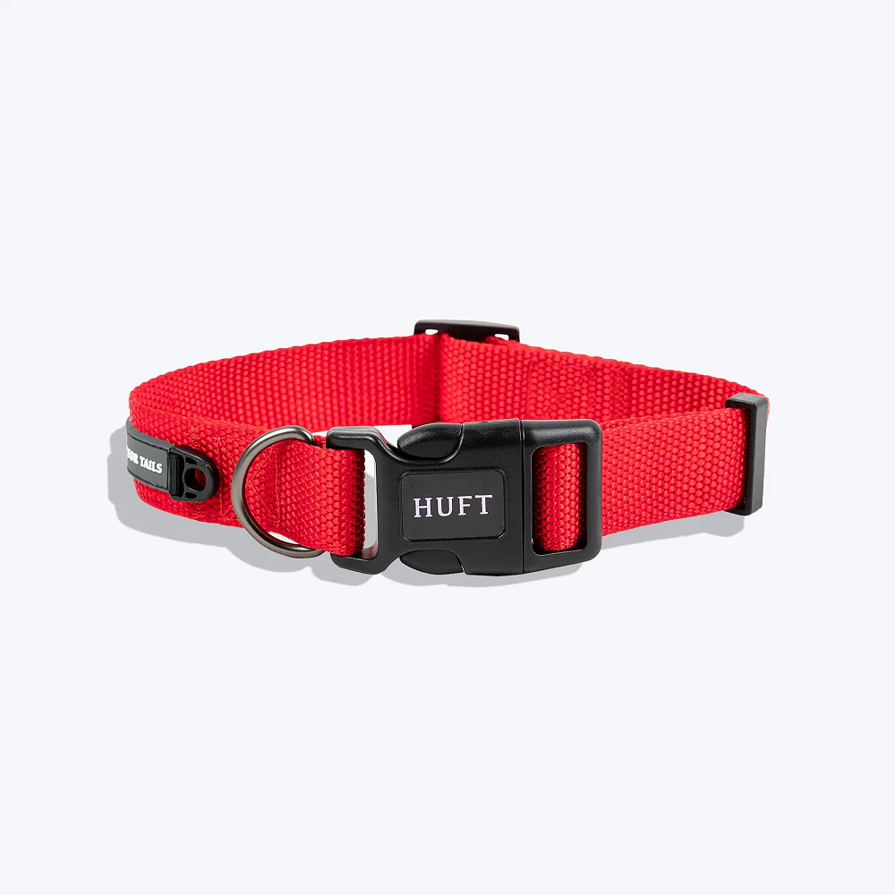 HUFT Basics Adjustable Nylon D Ring Collar for Dogs (Crimson Red)