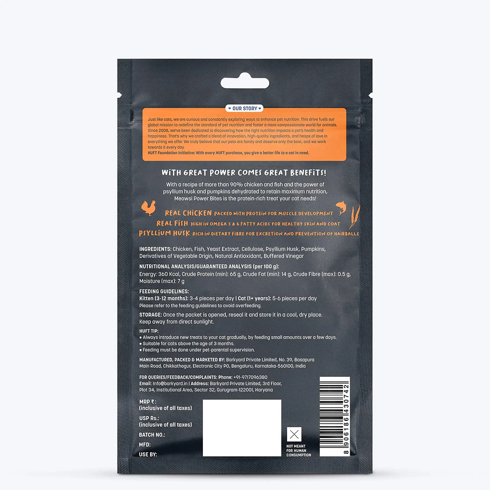 HUFT Meowsi Grain Free Chicken, Fish & Psyllium Husk Power Bites Cat Treats - Image 7